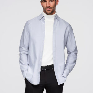 Elegancka męska koszula oxford z haftem – błękitna V1