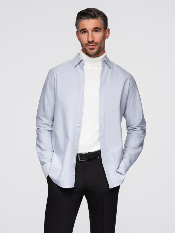 Elegancka męska koszula oxford z haftem – błękitna V1