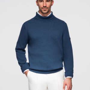 Męski golf sweter z dzianiny – ciemnoniebieski V2