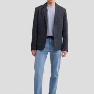 Marynarka męska w kratę z dodatkiem wełny szara Joseef 902