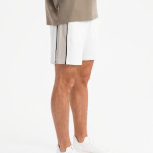 Męskie krótkie spodenki dresowe w szerokie pasy – złamana biel V1