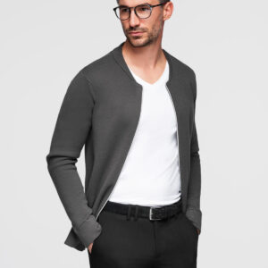 Męski sweter gładki na zamek – grafitowy V2