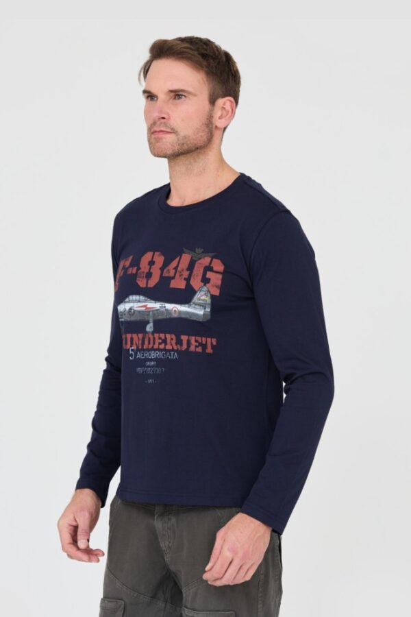 AERONAUTICA MILITARE Granatowy męski bawełniany longsleeve F-84G Thunderjet