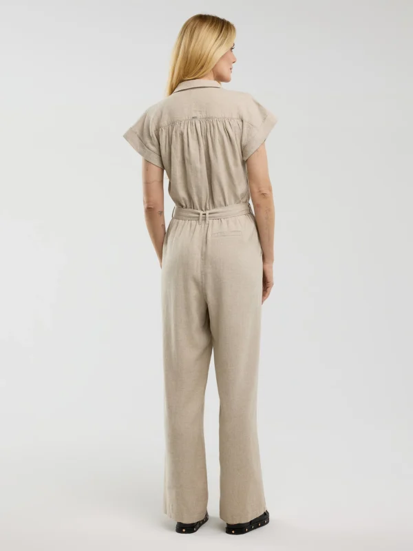 Kombinezon damski lniany beżowy Dunime 805