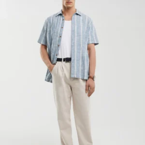 Koszula męska bawełniana w pasy niebieska Luizner 401