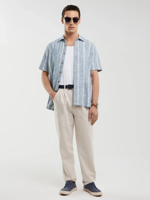 Koszula męska bawełniana w pasy niebieska Luizner 401