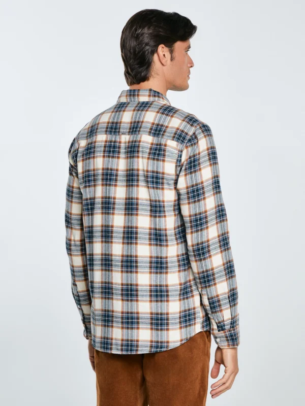 Koszula męska flanelowa w kratę niebieska Flaneno 401