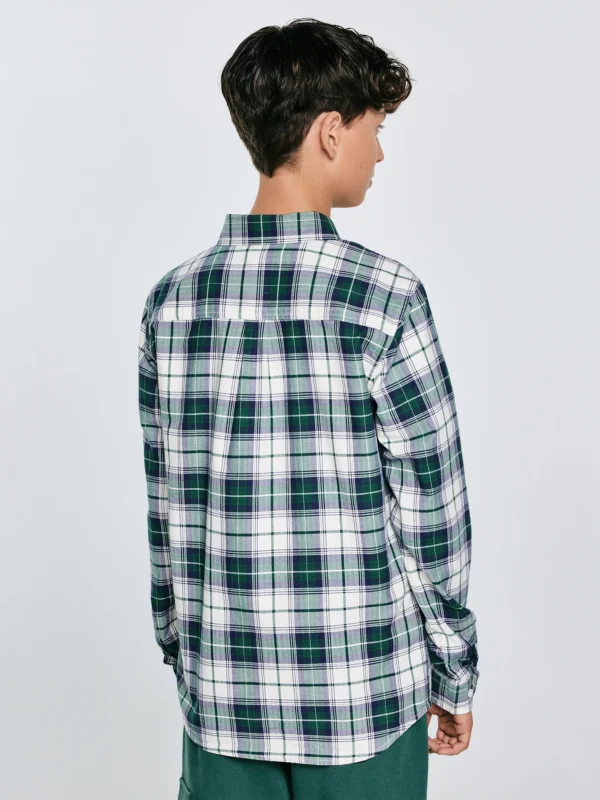 Koszula chłopięca bawełniana w kratę zielono-biała Kevin 304