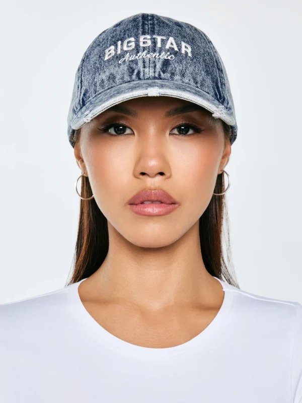 Czapka z daszkiem jeansowa z efektem postarzania niebieska Densi 400
