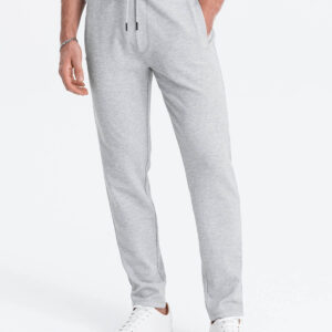 Męskie spodnie dresowe o marchewkowym kroju - szary melanż V3