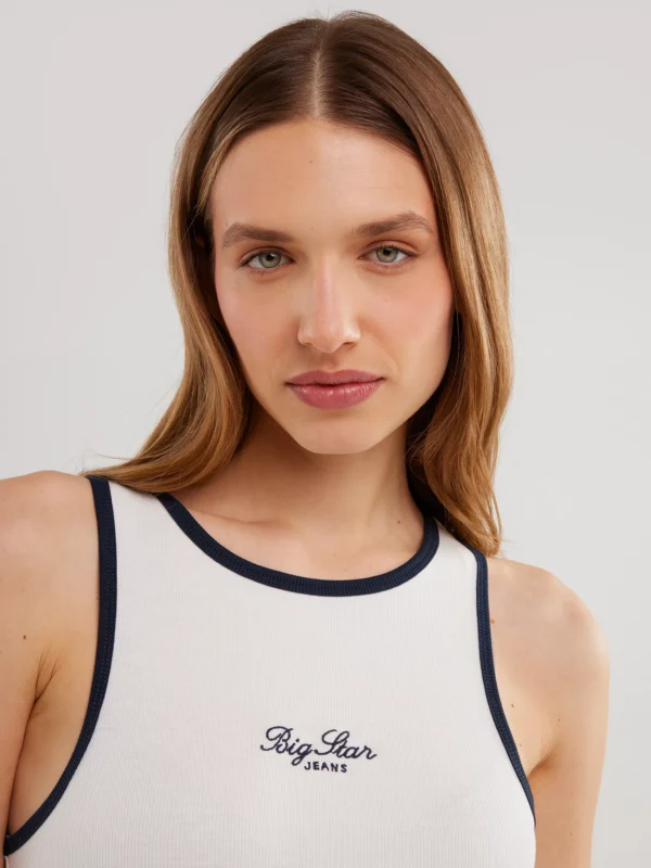 d068c3b2ef245ca3eada907239469277444793e3 Koszulka damska na ramiączkach z kontrastowym wykoŅczeniem biała Arisa 100