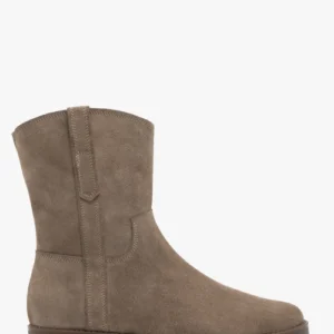 Jasnobrązowe nieocieplane botki ze skóry welurowej