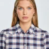 Koszula damska flanelowa w krate granatowo-beżowa Indina 401