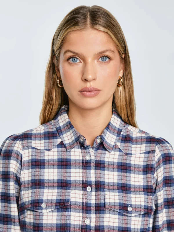Koszula damska flanelowa w krate granatowo-beżowa Indina 401