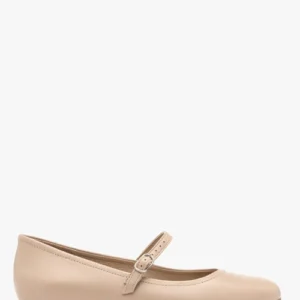 Beżowe baleriny damskie z paskie