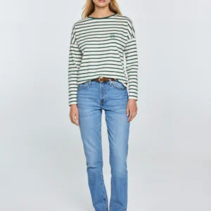 Bluzka damska w paski beżowo-zielone Alerra 304