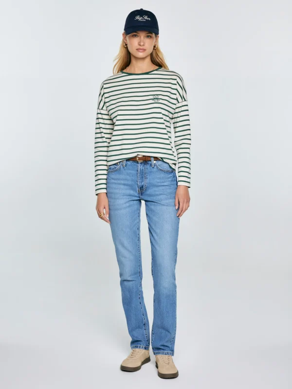 Bluzka damska w paski beżowo-zielone Alerra 304