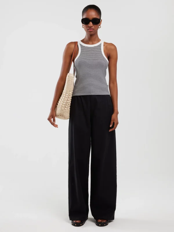 Koszulka damska na ramiączkach w prążek biało-granatowa Livia 403