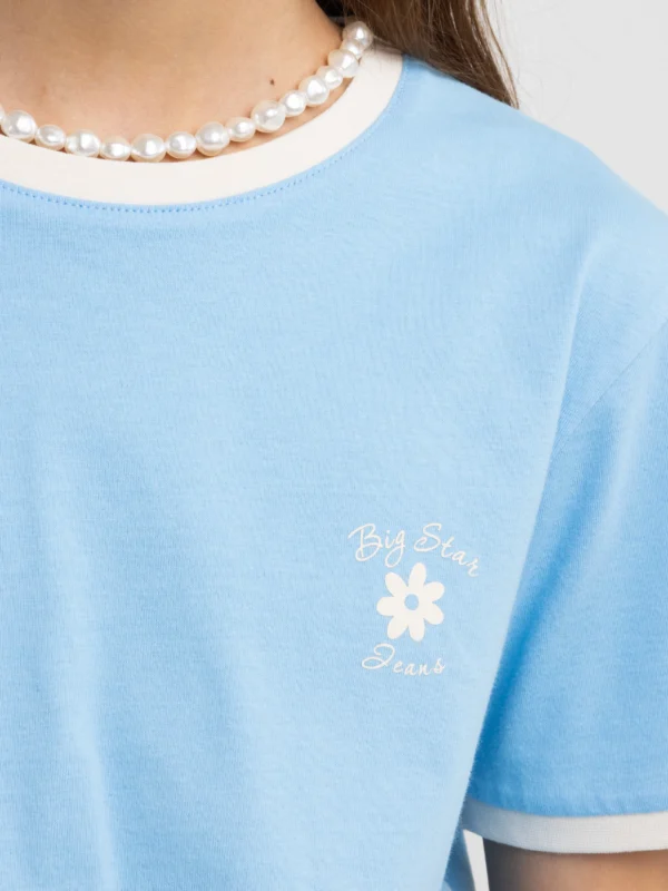 Koszulka dziewczęca wykoŅczona białą lamówką niebieska Estera 401