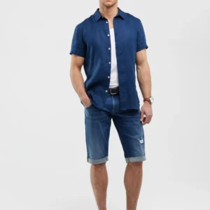 Szorty męskie jeansowe z przetarciami granatowe Conner 407