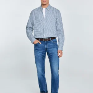 Koszula męska bawełniana w drobną kratę błękitna Gibbsoner 401