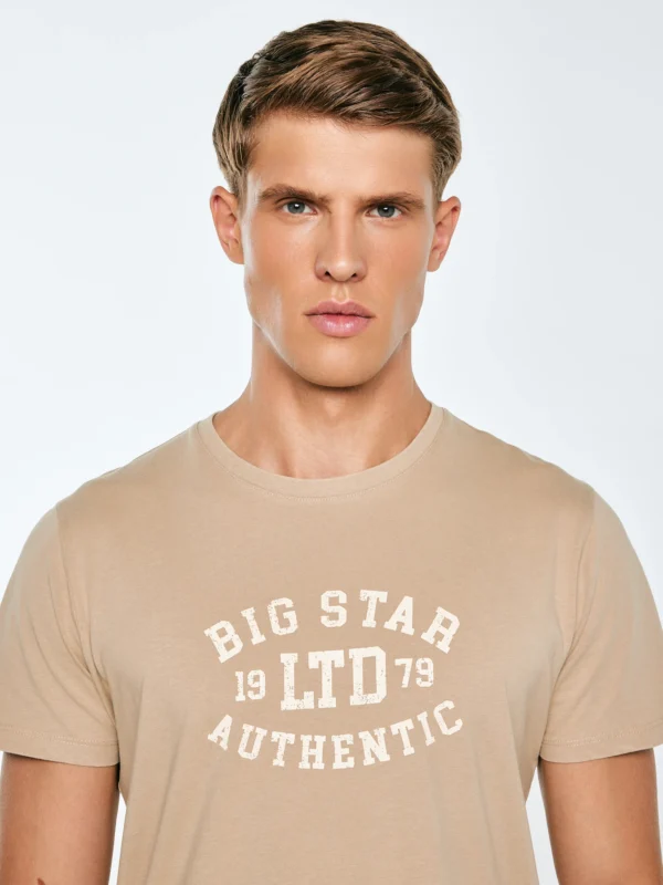 Koszulka męska z nadrukiem beżowa Teller 804