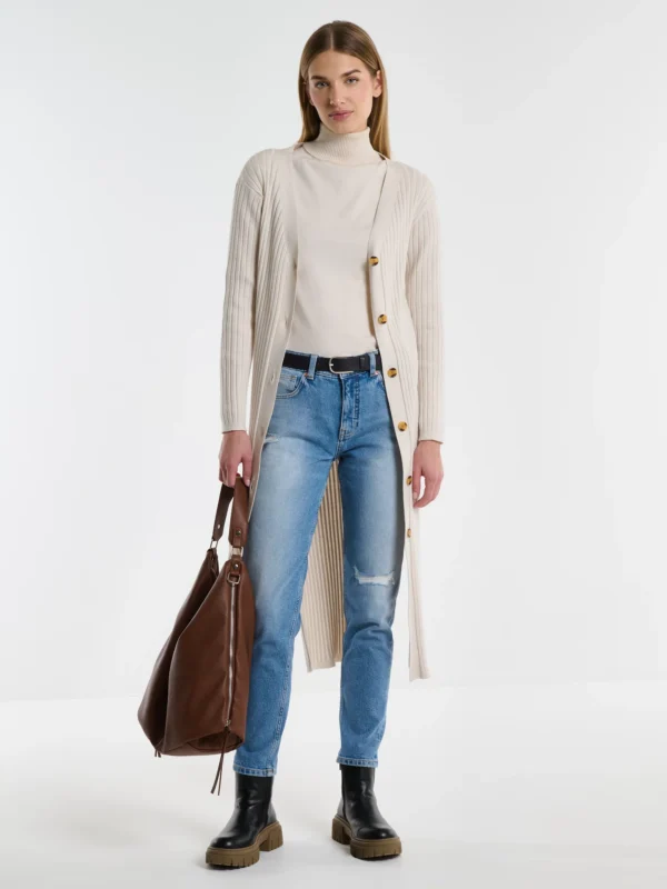 Kardigan damski długi kremowy Neka 102