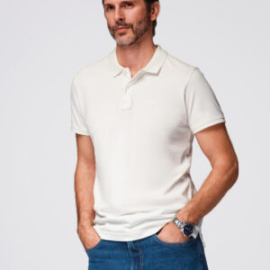 Polo koszulka z bawełnianej dzianiny pique – ecru V7