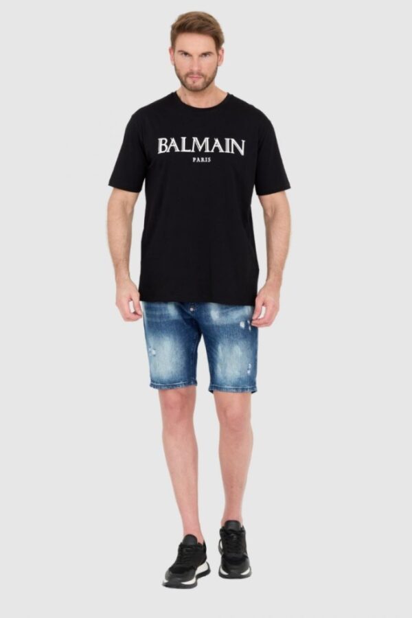 BALMAIN Czarny męski t-shirt z wypukłym gumowym logo, Rozmiar 2