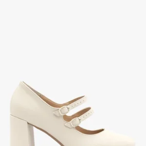 Kremowe czółenka damskie z dekoracyjnymi paskami