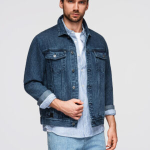 Jeansowa kurtka męska katana z washem – niebieska V4