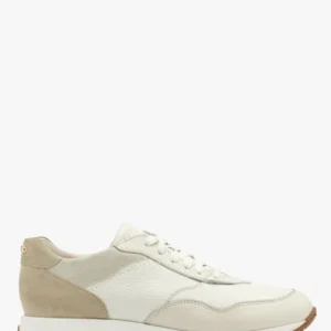 Biało-kremowe półbuty sportowe ze złotym logotypem na pięcie