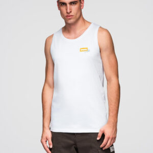 Bawełniany męski tank top z nadrukiem Summer Vibe – biały V2