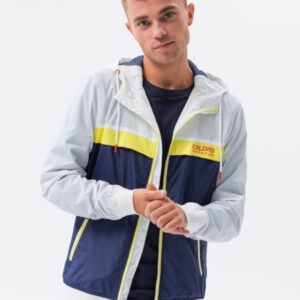 Kurtka męska wiatrówka z kapturem - granatowa V1