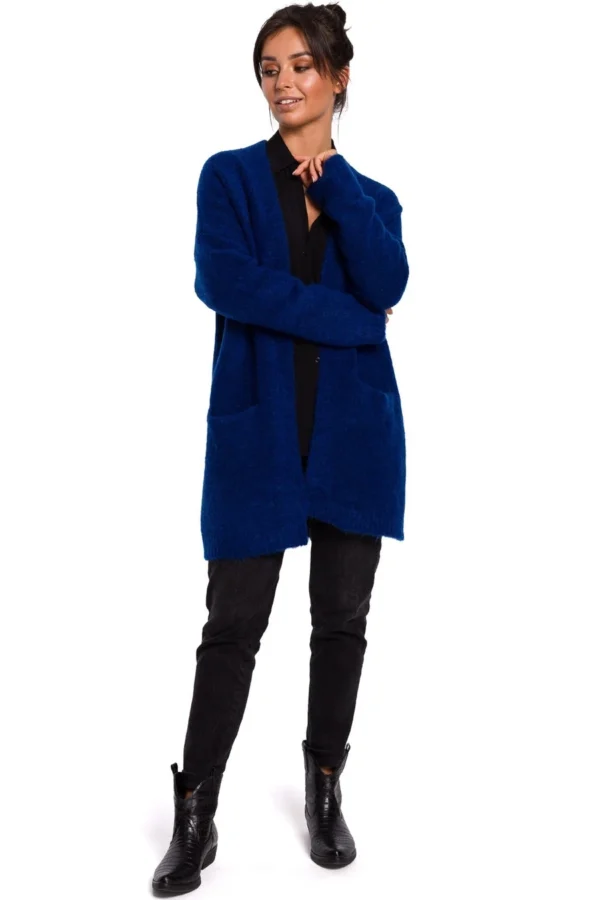 d644f3c322d78e94ce54b47cc7b9f31d5f0d379f Przytulny sweter kardigan narzutka z wełną granatowy