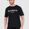 BALMAIN Czarny t-shirt męski z drukowanym białym logo