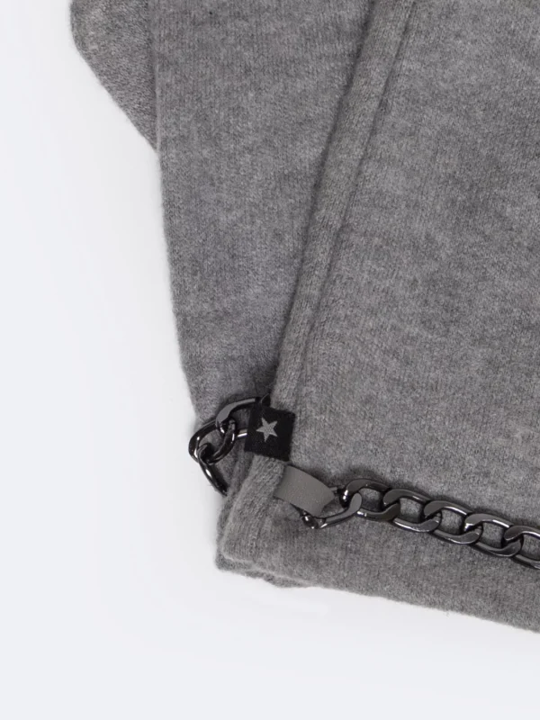 Rękawiczki damskie z ozdobnym łaŅcuszkiem szare Chaina 901