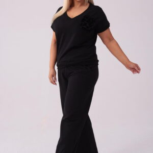 Czarny komplet dresowy Róża - bluzka + długie spodnie PLUS SIZE XXL JESIEŃ