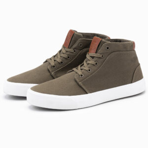 Męskie buty wysokie trampki z bawełnianego płótna – oliwkowe V4
