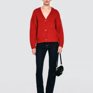 Kardigan damski z dodatkiem wełny czerwony Kardila 603
