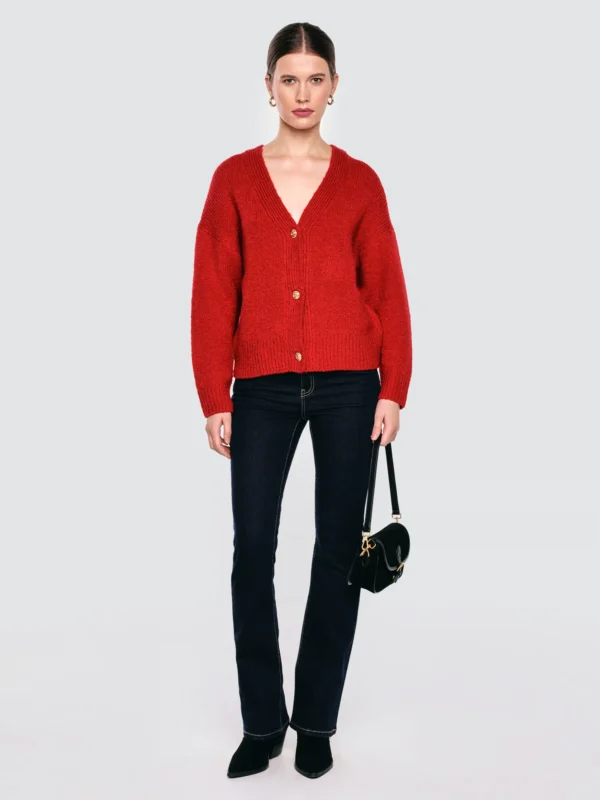 d982fdf8ddc6751166ed044117a6b1e8a6e7f9d5 Kardigan damski z dodatkiem wełny czerwony Kardila 603
