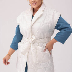 Pikowana żakietowa kamizelka Agnes w kolorze ecru OVERSIZE PLUS SIZE XXL JESIEŃ
