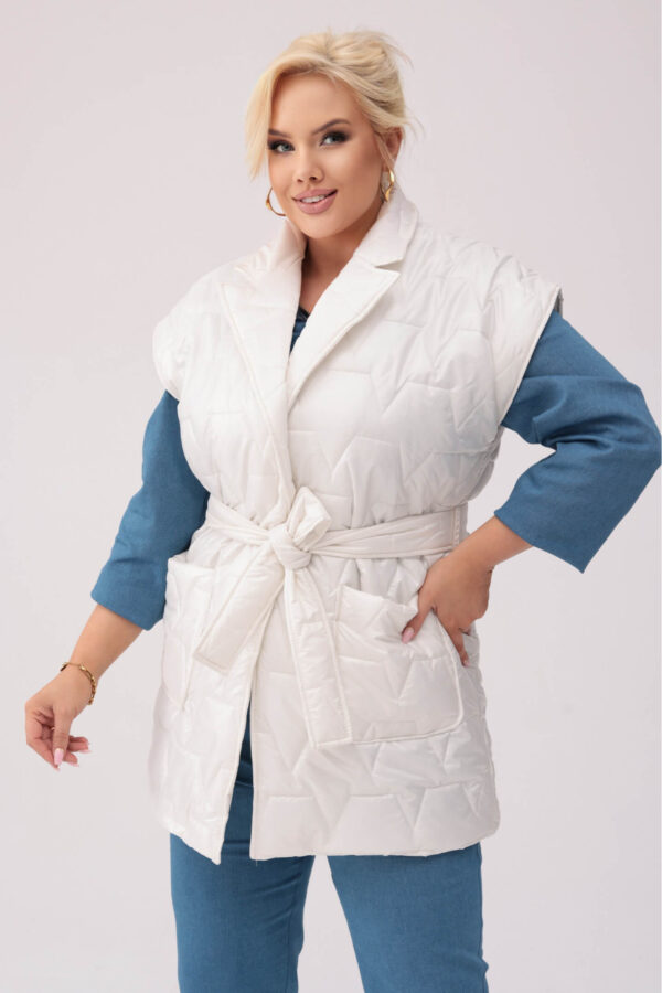 Pikowana żakietowa kamizelka Agnes w kolorze ecru OVERSIZE PLUS SIZE XXL JESIEŃ
