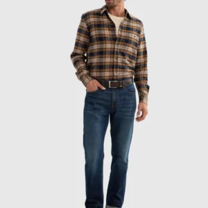 Koszula męska flanelowa w kratę brązowa Flanen 803