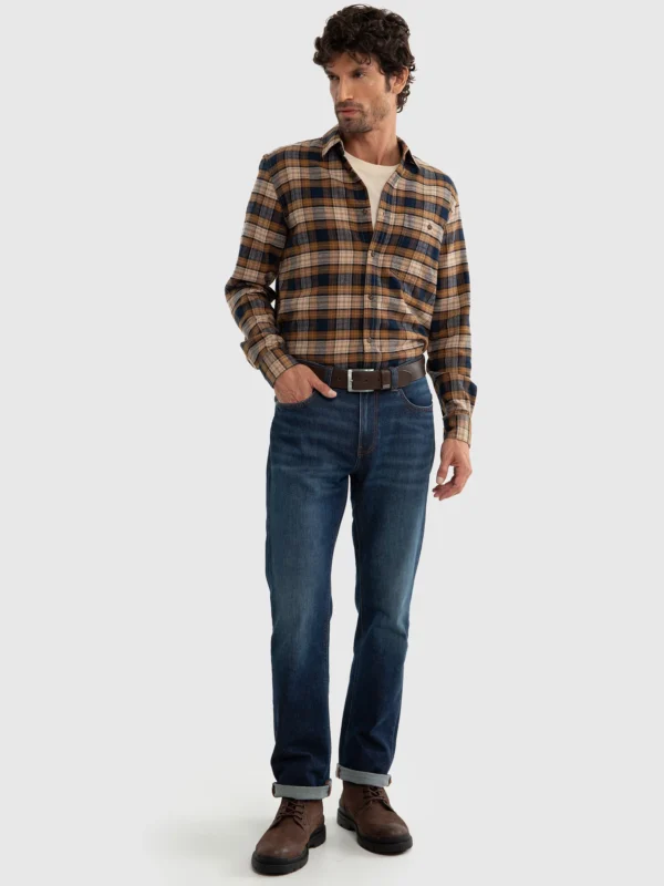 Koszula męska flanelowa w kratę brązowa Flanen 803