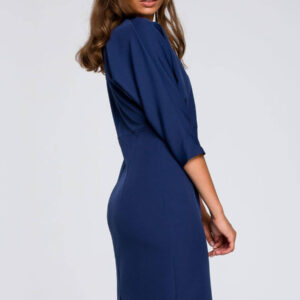 Sukienka elegancka ołówkowa z kimonowymi rękawami taliowana granatowa