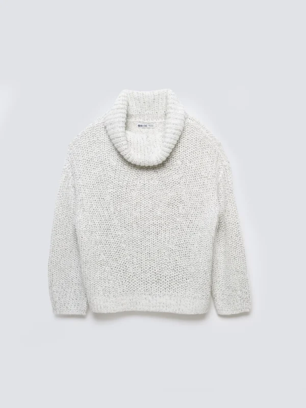 Sweter damski z obszernym golfem melanżowy biały Magdalena 100