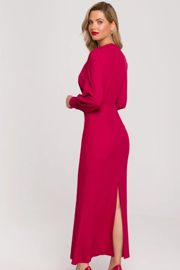 Długa wieczorowa sukienka rybka z bufiastymi rękawami czarna