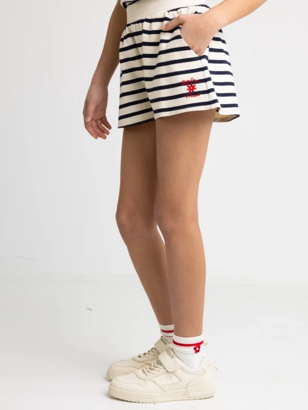 Szorty dziewczęce w paski granatowo-beżowe Marunash 403