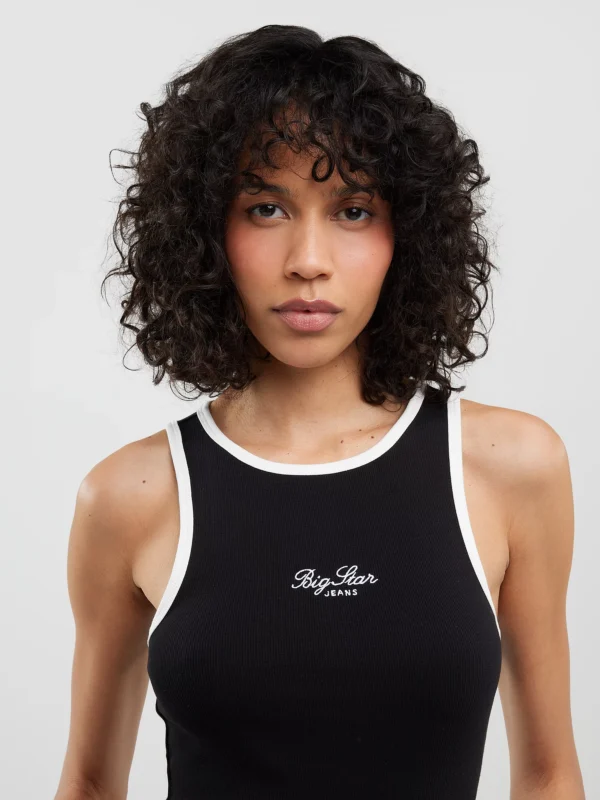 dba31f572a88e5e9824944569aa029b2fe79d4ed Koszulka damska na ramiączkach z kontrastowym wykoŅczeniem czarna Arisa 906